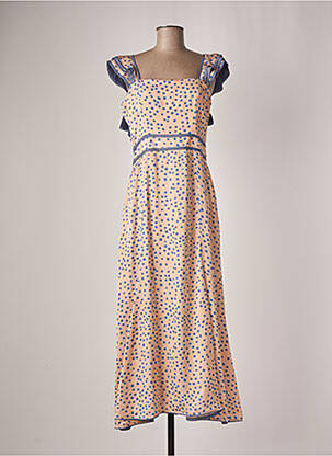 Robe longue fermeture zippée au dos manches courtes beige AZULU fille