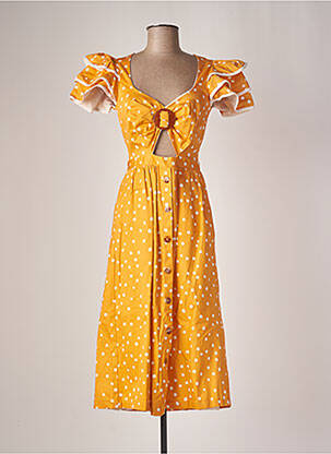 Robe mi-longue fermeture zippée au dos manches courtes jaune AZULU fille