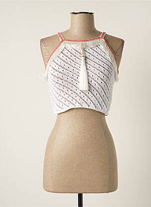 Pull maille ajourée fines bretelles blanc PHO femme