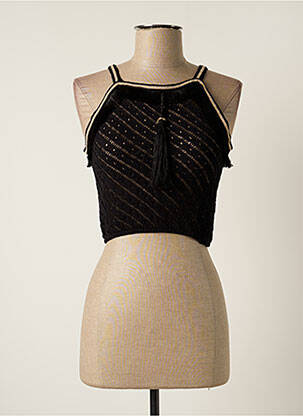 Pull maille ajourée fines bretelles noir PHO femme