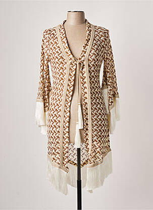 Gilet manches longues maille ajourée beige PHO femme