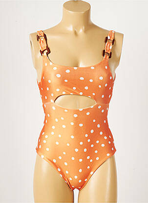 Maillot de bain 1 pièce effet matière satinée orange AZULU femme