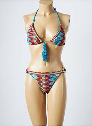 Maillot de bain 2 pièces stretch haut soutien-gorge moulé bleu PHO femme