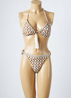 Maillot de bain 2 pièces stretch haut soutien-gorge moulé marron PHO femme