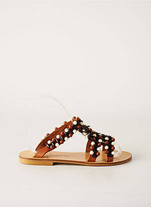 Mules/sabots tissage satiné talon plat jusqu'à 3cm marron ELINA LINARDAKI femme