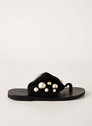 Tongs tissage satiné talon plat jusqu'à 3cm noir ELINA LINARDAKI femme