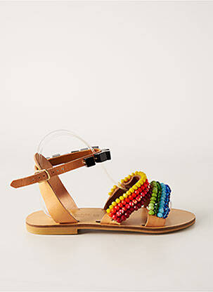 Sandales/nu pieds chiquet talon plat jusqu'à 3cm marron ELINA LINARDAKI femme