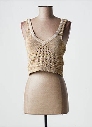 Pull col v sans manche beige PHO femme