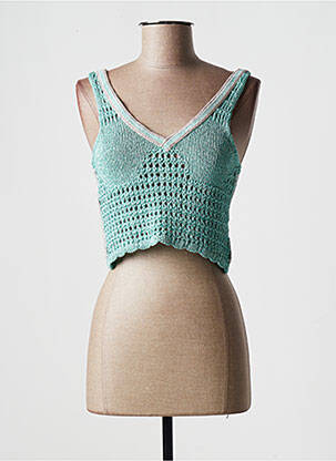 Pull col v sans manche vert PHO femme