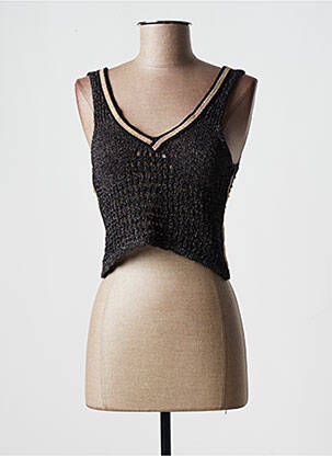 Pull col v sans manche noir PHO femme