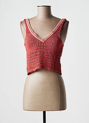 Pull col v sans manche orange PHO femme