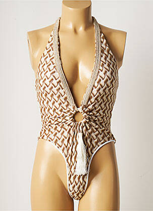 Maillot de bain 1 pièce imprimé fantaisie haut soutien-gorge moulé marron PHO femme