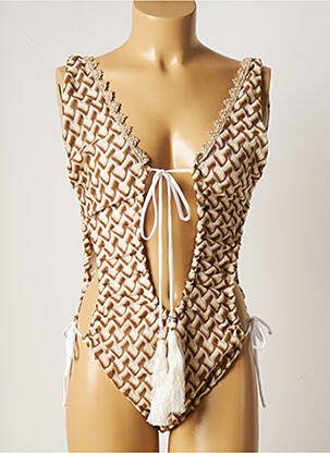 Maillot de bain 1 pièce imprimé fantaisie marron PHO femme