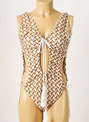 Maillot de bain 1 pièce imprimé fantaisie haut soutien-gorge moulé marron PHO femme