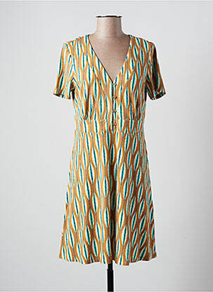 Robe mi-longue imprimé fantaisie manches courtes marron SURKANA femme