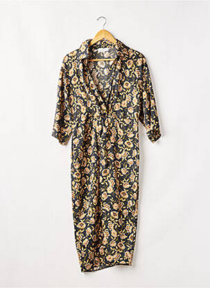 Robe mi-longue imprimé fleurs manches 3/4 noir LENNY B femme