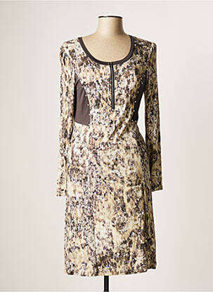 Robe mi-longue manches longues manches longues marron EVALINKA femme