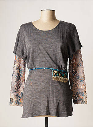 Pull tunique tissage chiné manches longues gris EVALINKA femme