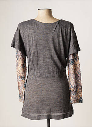 Pull tunique tissage chiné manches longues gris EVALINKA femme