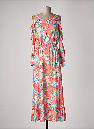 Robe longue imprimé fleurs manches longues orange KAPORAL femme