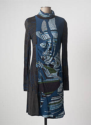Robe mi-longue imprimé fantaisie manches longues bleu SIDECAR femme