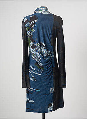 Robe mi-longue imprimé fantaisie manches longues bleu SIDECAR femme