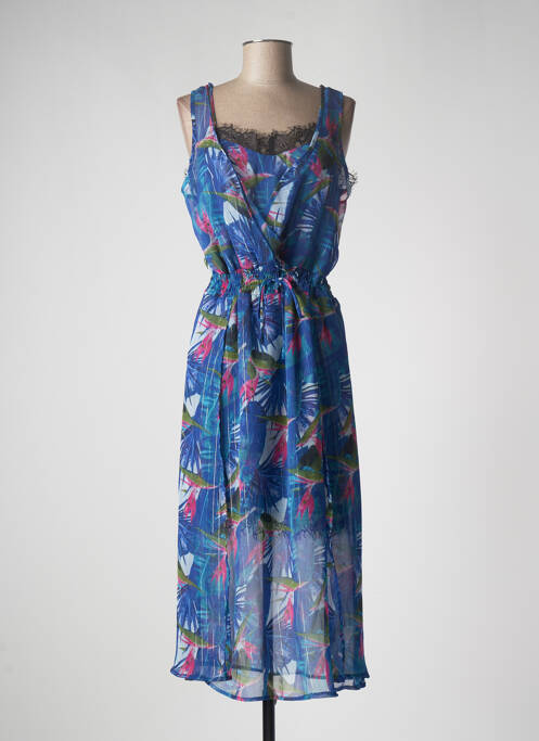 Robe longue tissage crêpe sans manche bleu KAPORAL femme