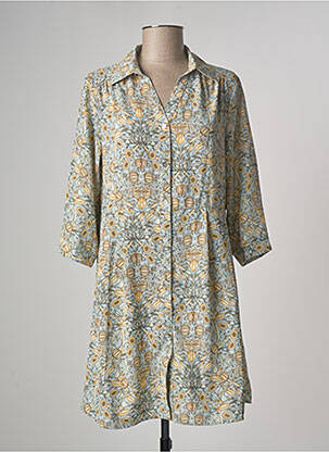 Robe mi-longue coupe fluide manches courtes bleu SARAH JOHN femme