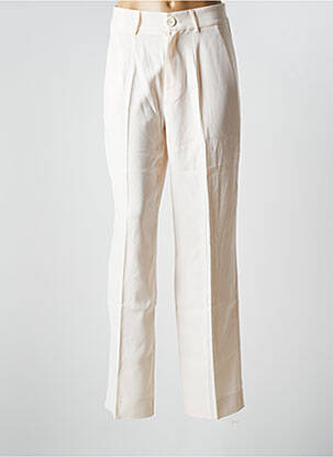 Pantalon droit tissage crêpe taille haute beige JANIS & JOHN femme