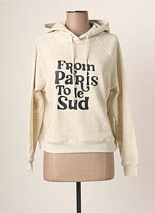 Sweat-shirt à capuche stretch manches longues beige LAURE + MAX femme