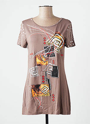 Tunique manches courtes tissage jersey marron PLURIELLES femme