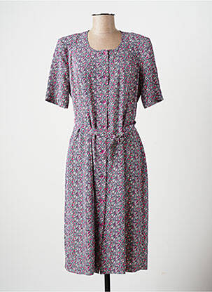 Robe mi-longue imprimé fleurs manches courtes bleu GUY DUBOUIS femme
