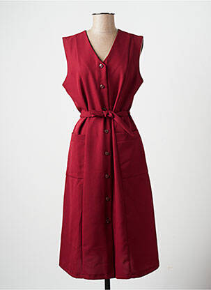 Robe mi-longue tissage crêpe sans manche rouge MARIE DE MARCILLE femme