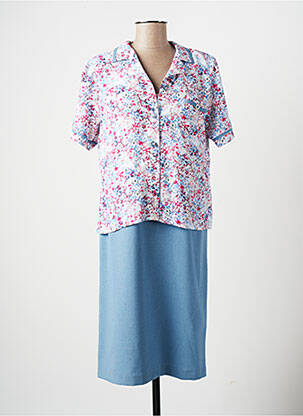 Robe mi-longue tissage crêpe manches courtes bleu GUY DUBOUIS femme