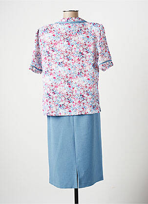 Robe mi-longue tissage crêpe manches courtes bleu GUY DUBOUIS femme