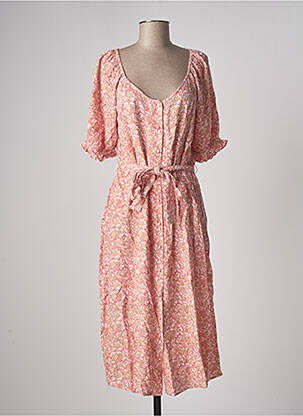 Robe mi-longue imprimé fantaisie manches courtes orange VERO MODA femme