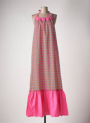 Robe longue imprimé fleurs fines bretelles rose PAME CARRIONI femme