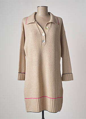 Robe pull coupe droite manches longues beige PAME CARRIONI femme