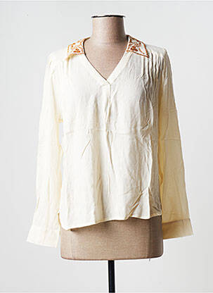 Blouse poignets boutonnés avec fente manches longues beige INDI & COLD femme