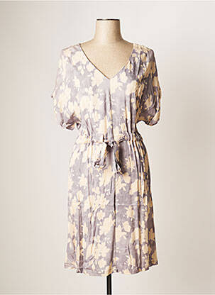 Robe mi-longue imprimé fleurs manches courtes gris YAYA femme