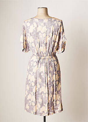 Robe mi-longue imprimé fleurs manches courtes gris YAYA femme