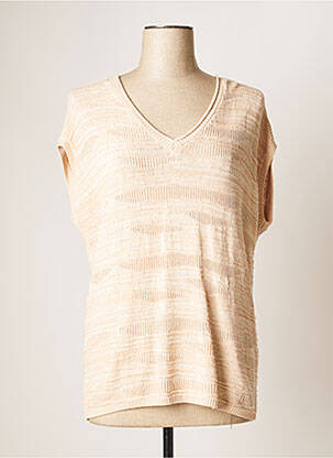 Pull finition bords-côtes manches courtes orange YAYA femme