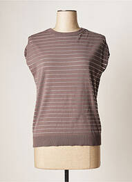 Pull finition bords-côtes manches courtes marron YAYA femme