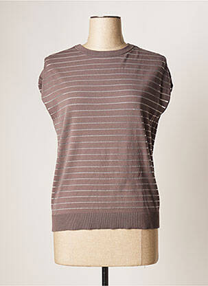 Pull finition bords-côtes manches courtes marron YAYA femme