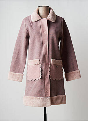 Manteau long fermeture pressionnée sans capuche rose AKINO LAUDE femme