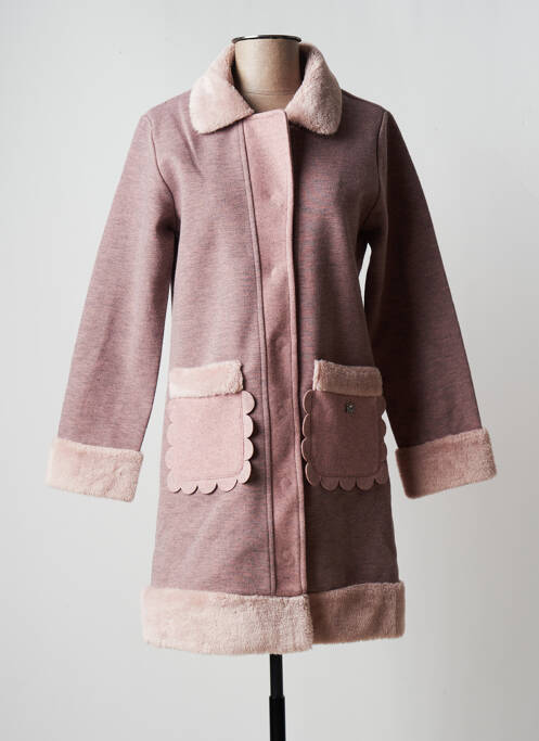 Manteau long coupe cintrée sans capuche rose AKINO LAUDE femme