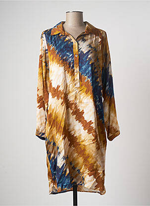 Robe mi-longue coupe fluide manches longues beige LAUREN VIDAL femme
