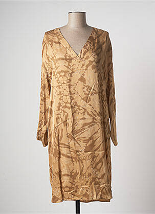 Robe mi-longue coupe fluide manches longues beige LAUREN VIDAL femme
