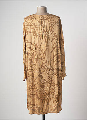 Robe mi-longue coupe fluide manches longues beige LAUREN VIDAL femme