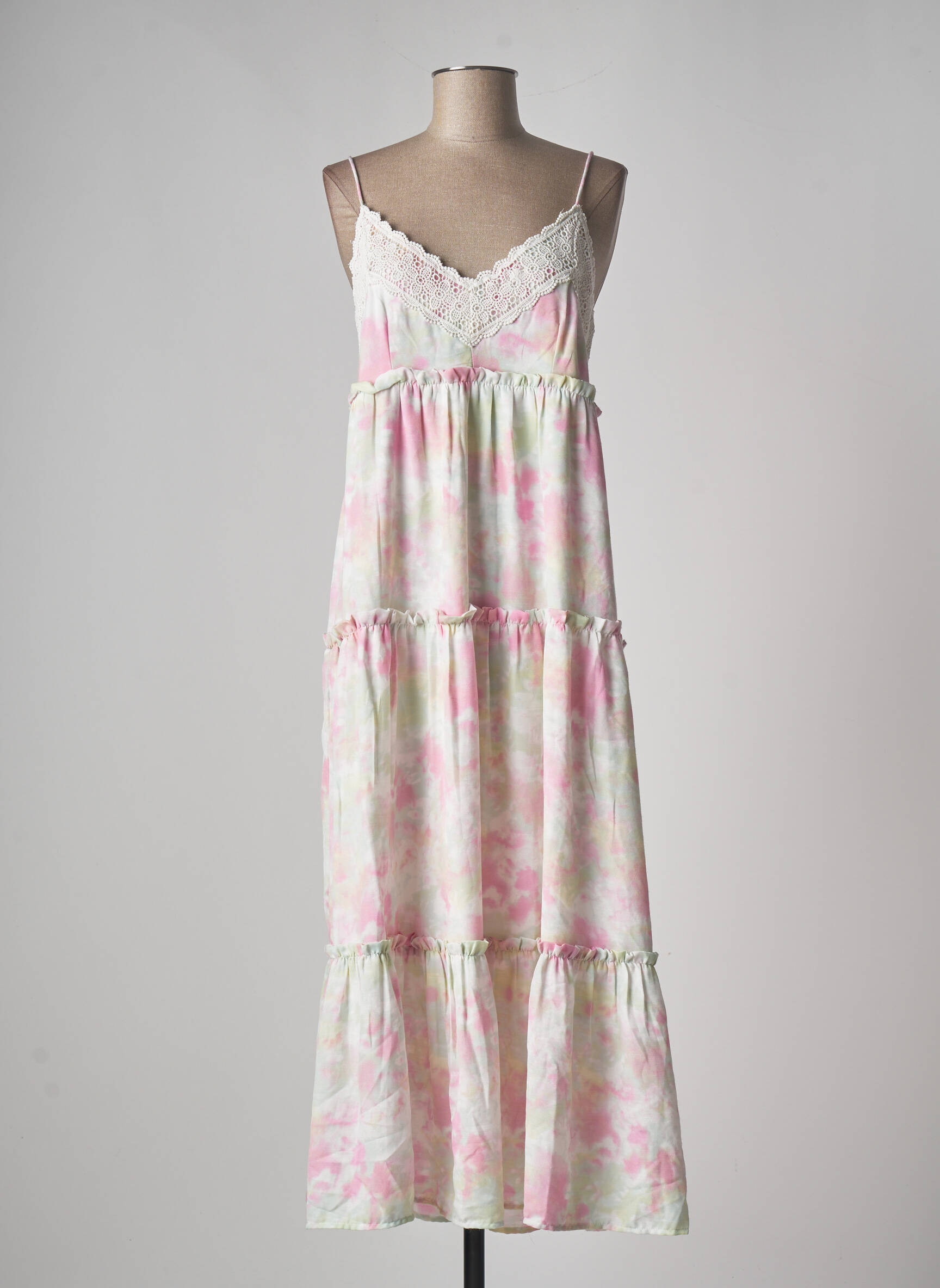 Robe longue coupe évasée fines bretelles rose TIFFOSI femme
